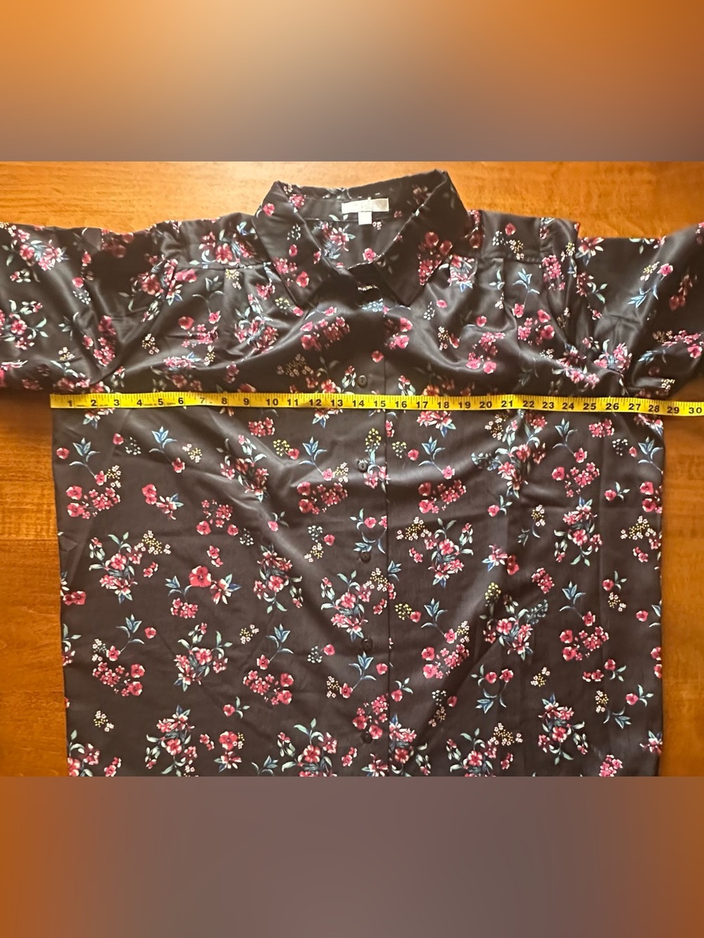 Woman Within•2 tops•button-down blouse/long-sleeve tee•18/20 L•black/pink•floral - Picture 6 of 16